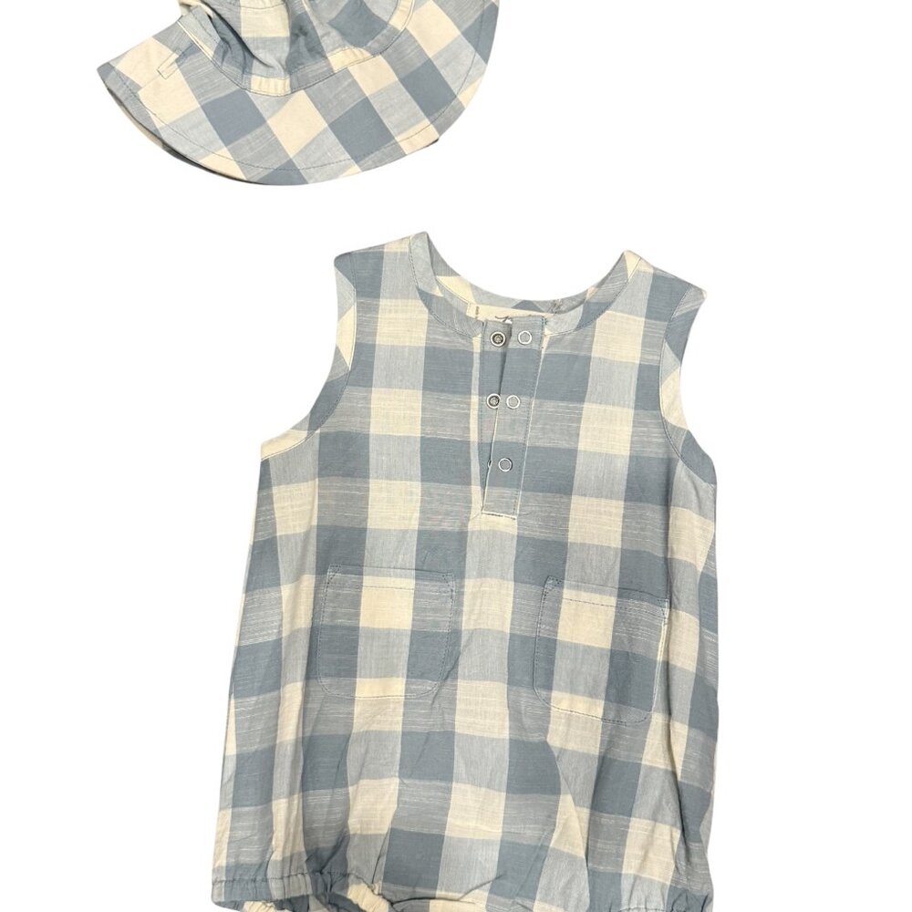 NWT Pehr Gingham Onsie and Hat Set 6/12 Months - Picture 2 of 7